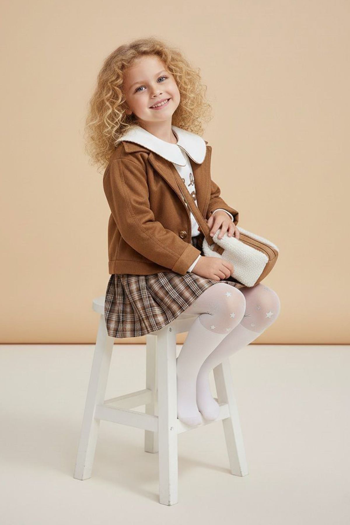 Mimiğimin Cicileri  Süet Ceketli Çantalı 4'lü Kız Çocuk Takım -Taba