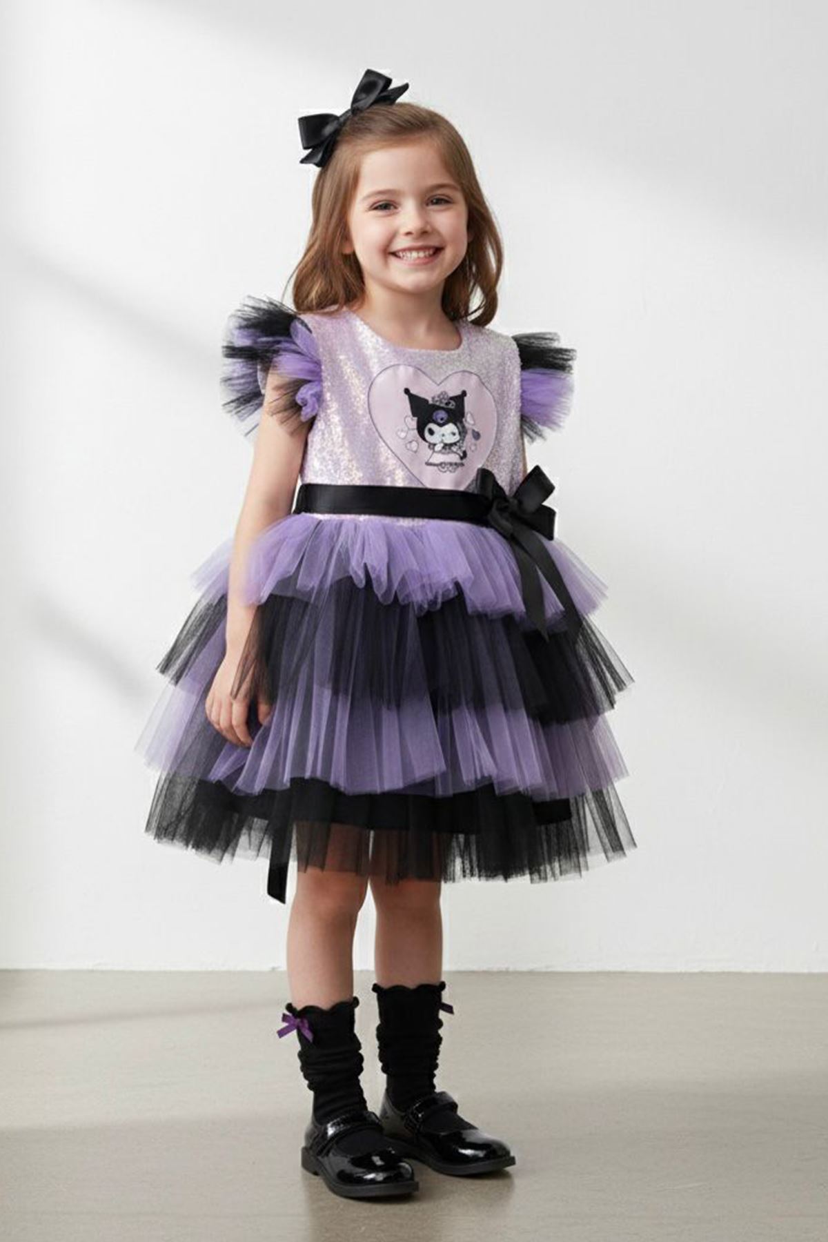 Miniğimin Cicileri Krm Pul İşleme Detaylı Kız Çocuk Elbise - Lila