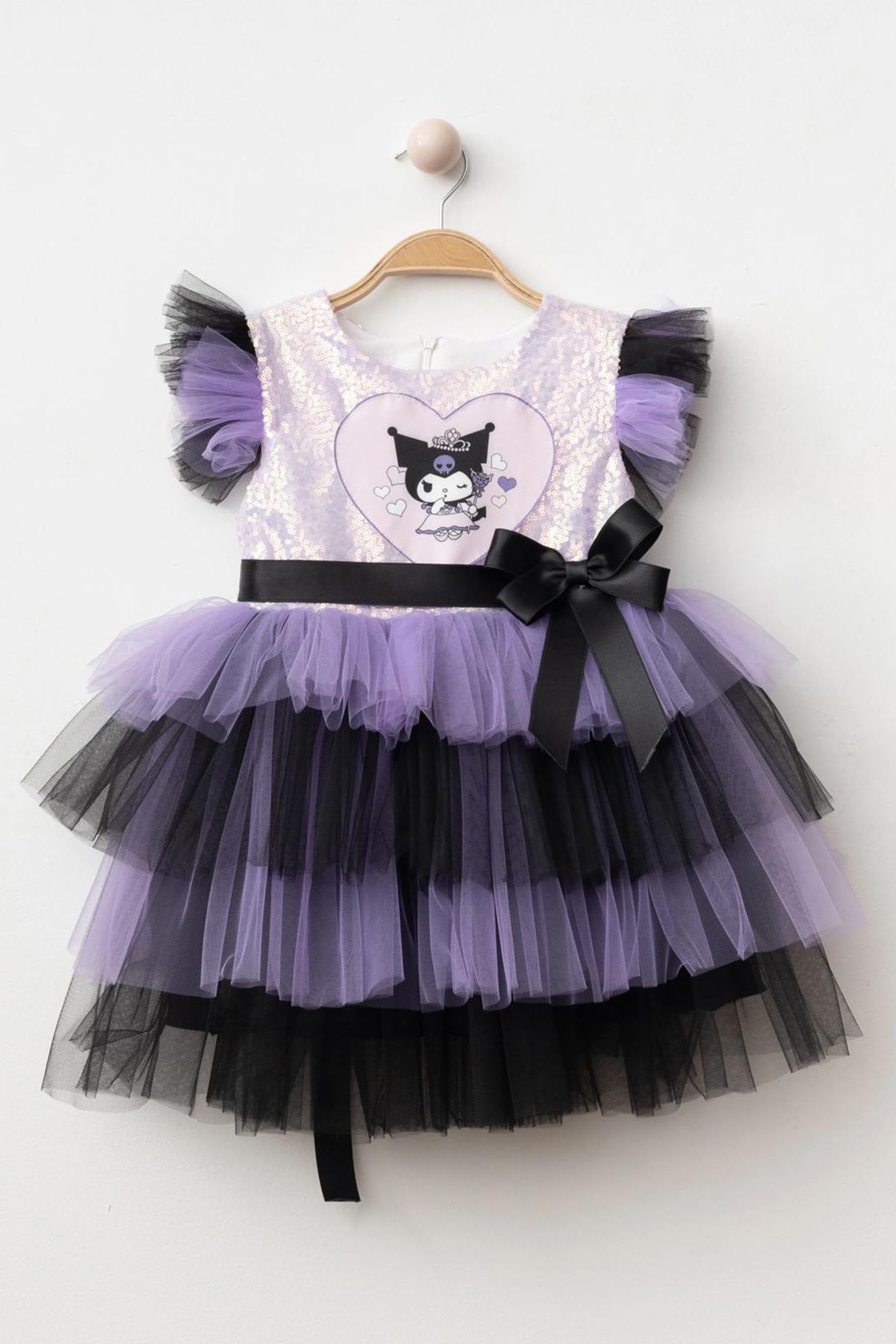 Miniğimin Cicileri Krm Pul İşleme Detaylı Kız Çocuk Elbise - Lila