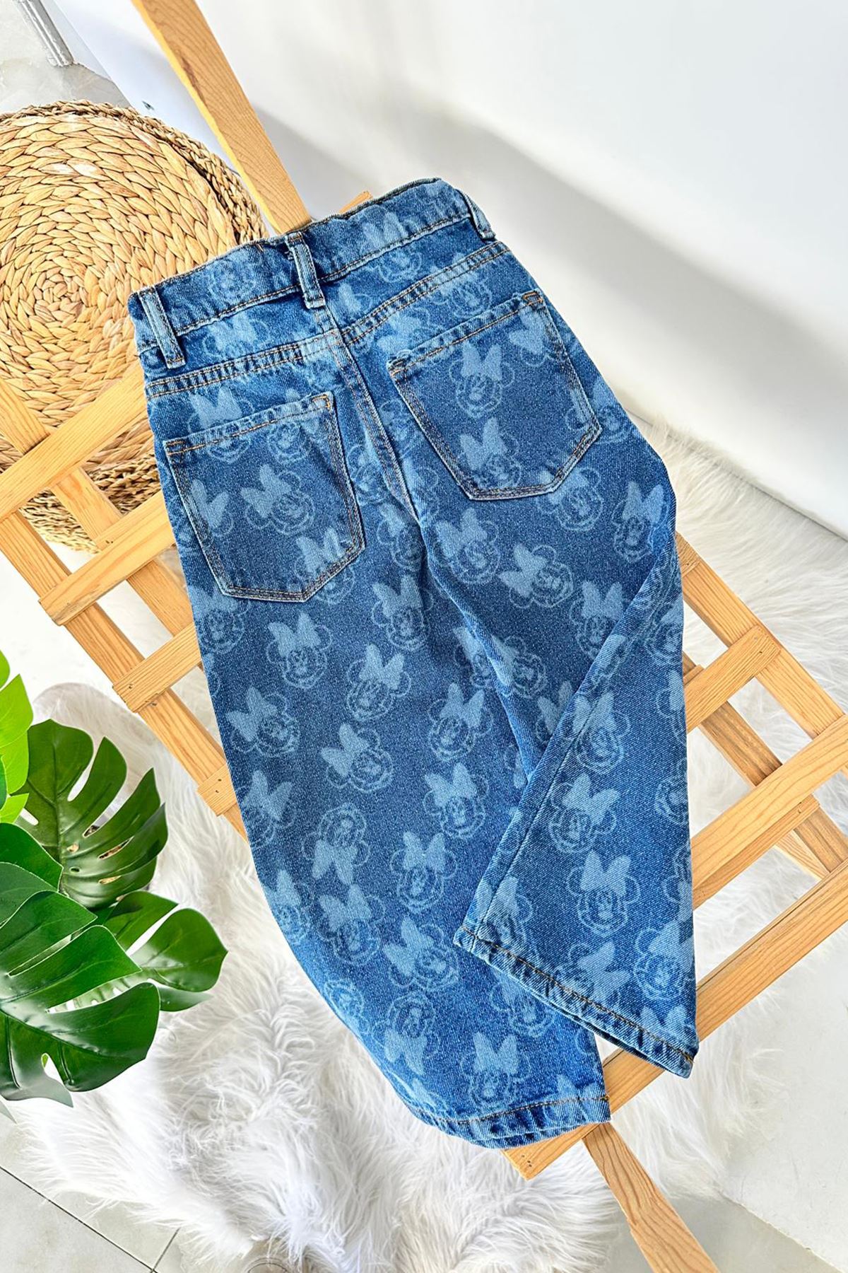 Miniğimin Cicileri Mnn Baskılı Kız Çocuk Rahat Kot Pantolon - Mavi