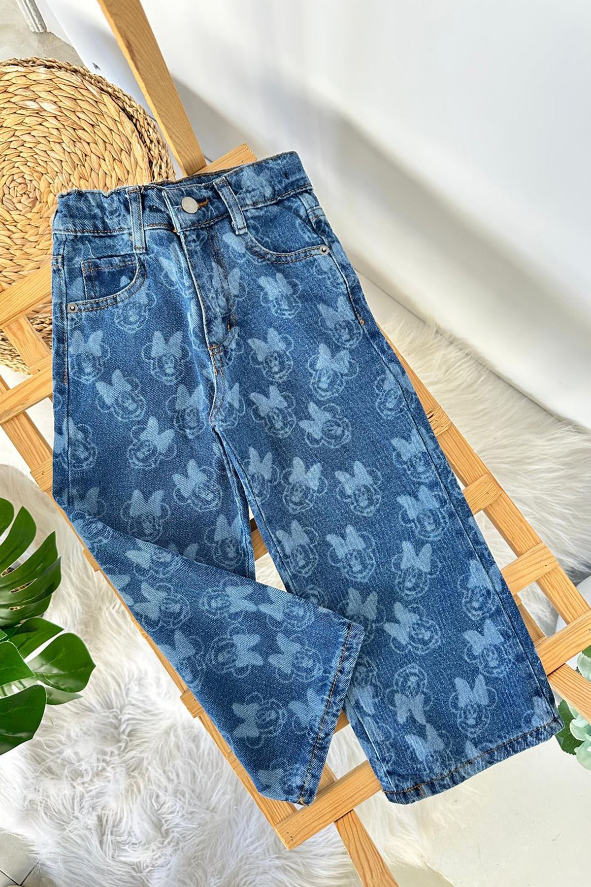 Miniğimin Cicileri Mnn Baskılı Kız Çocuk Rahat Kot Pantolon - Mavi