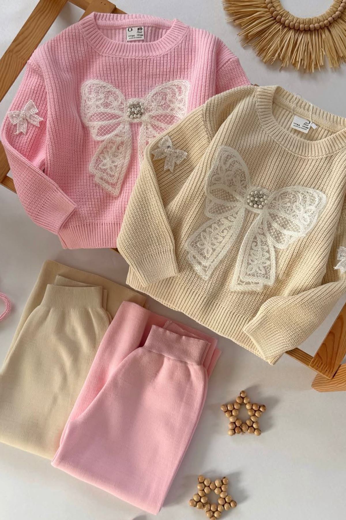 Miniğimin Cicileri Fiyonk Detaylı Triko Kız Çocuk Takım - Pembe