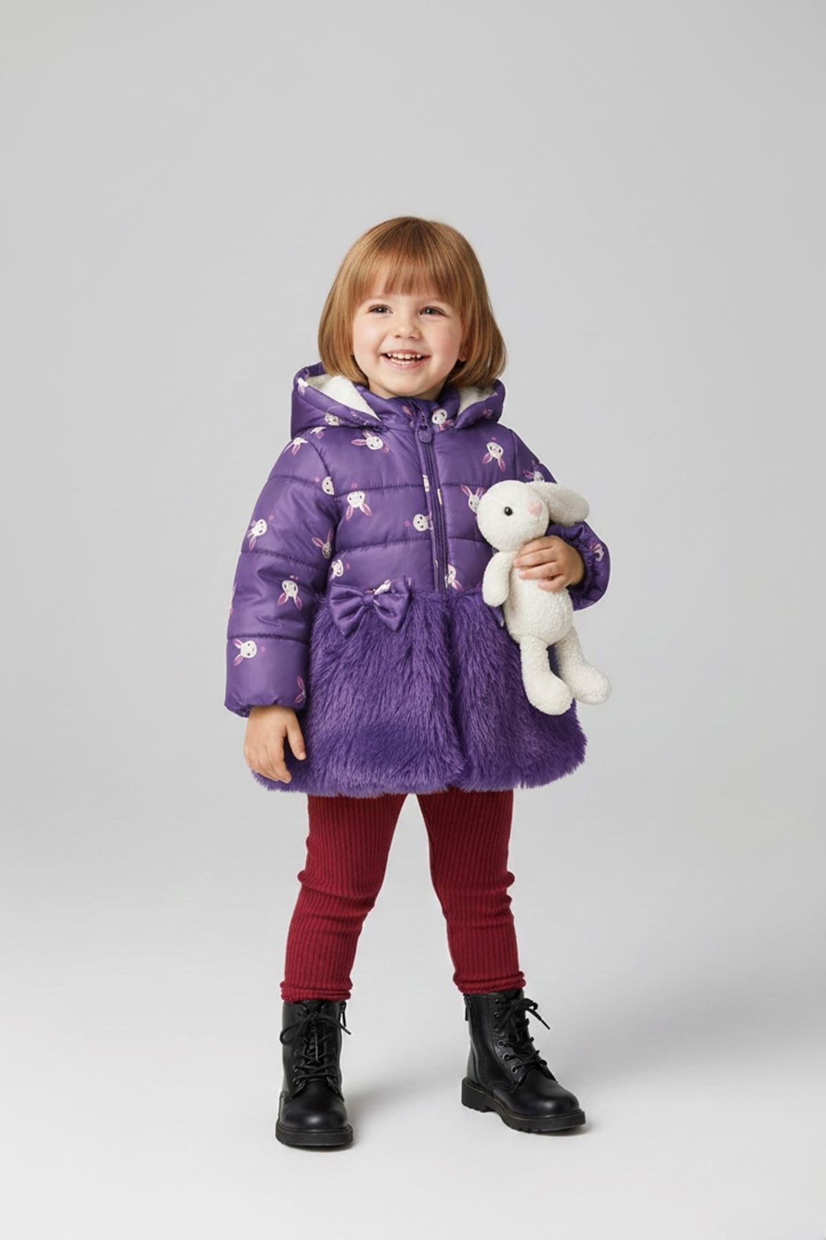 Miniğimin Cicileri ( 9-24 Ay / 2-5 Yaş) Tavşan Kulak Baskı İçi Welsoft Kaban Kız Bebek - Lila