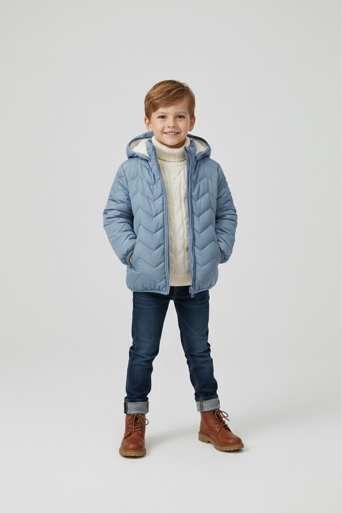 Miniğimin Cicileri ( 1 - 10 Yaş ) Kapitone İçi Welsoft Kaban Çocuk - Bebe Mavi