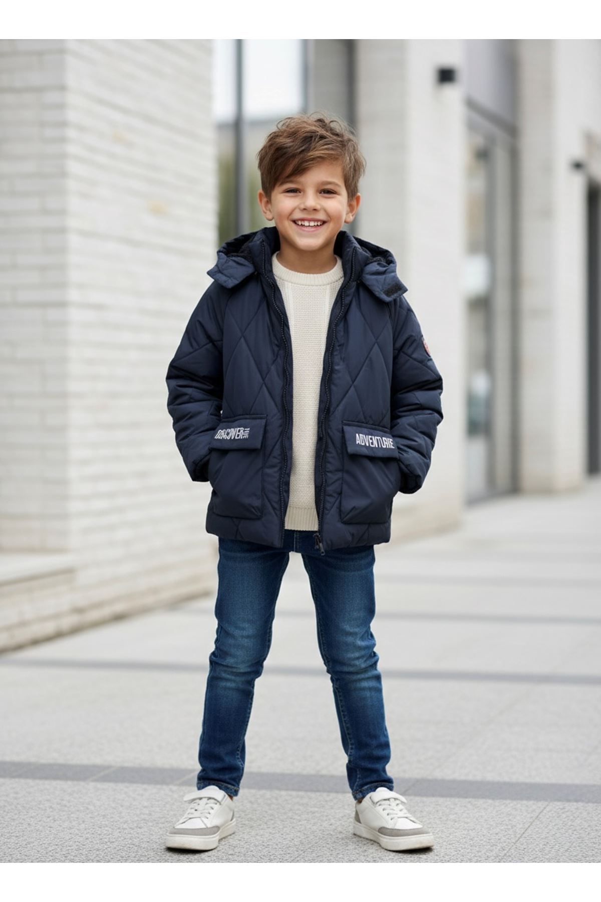 Minigimin Cicileri Baklava Desenli Kapitone Mont - Lacivert