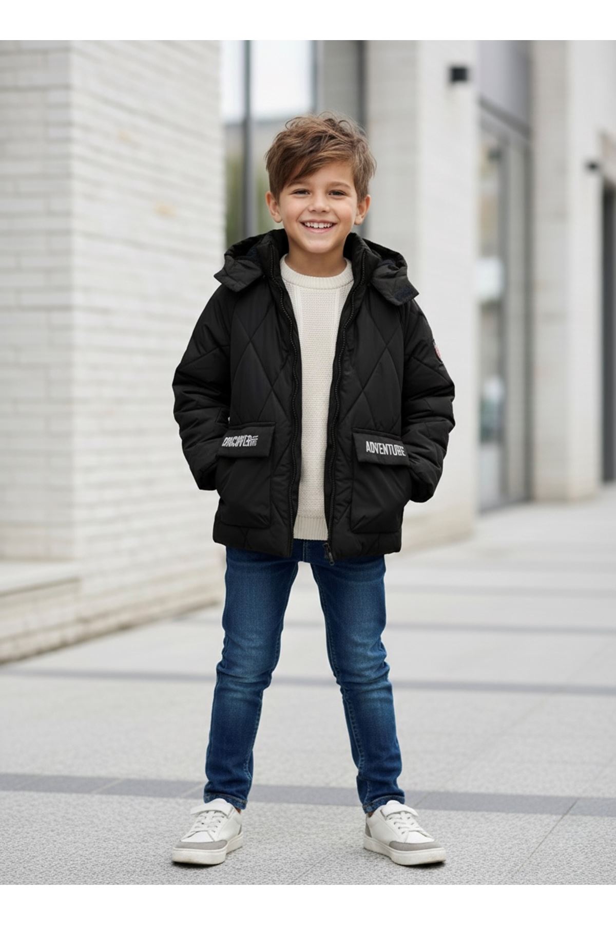 Minigimin Cicileri Baklava Desenli Kapitone Mont - Siyah