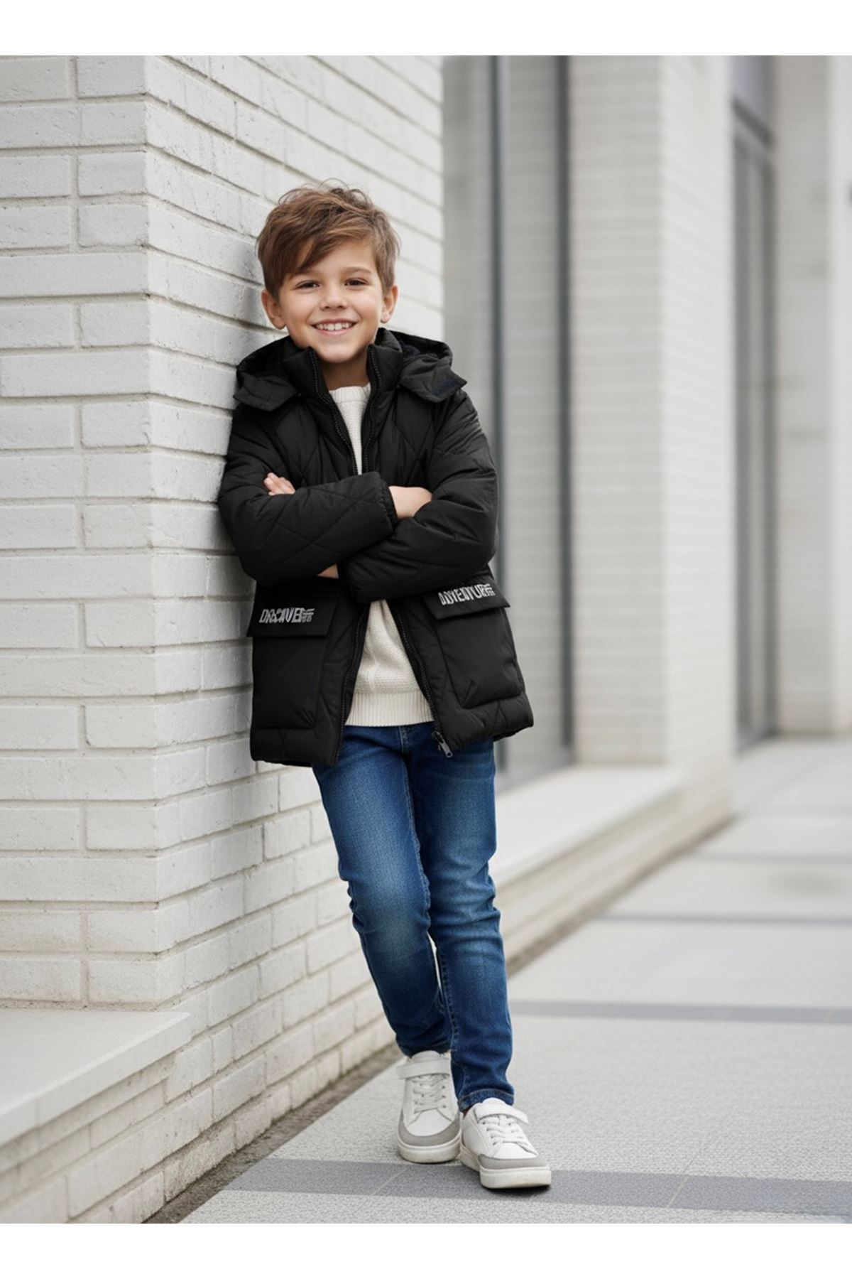 Minigimin Cicileri Baklava Desenli Kapitone Mont - Siyah