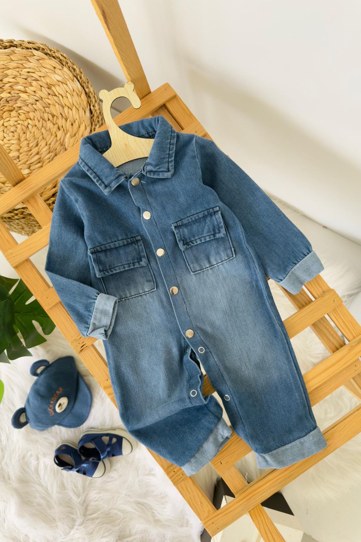 Miniğimin Cicileri Basic Unisex Bebek Kot Tulum - Mavi