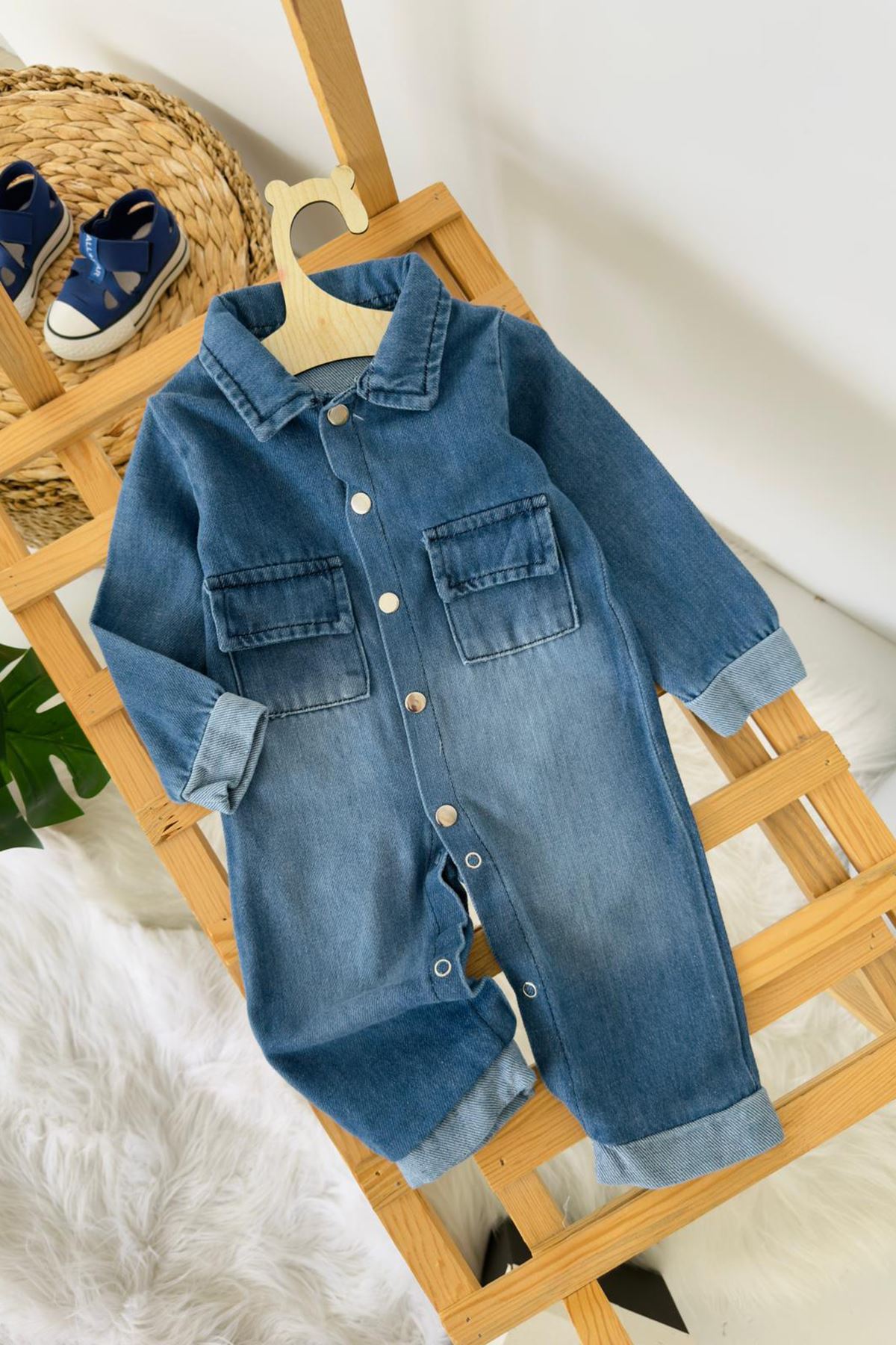 Miniğimin Cicileri Basic Unisex Bebek Kot Tulum - Mavi