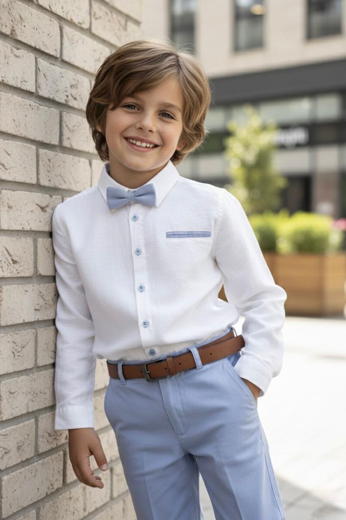 Miniğimin Cicileri Papyon Detaylı Kemerli Erkek Çocuk Spor Takım - Beyaz