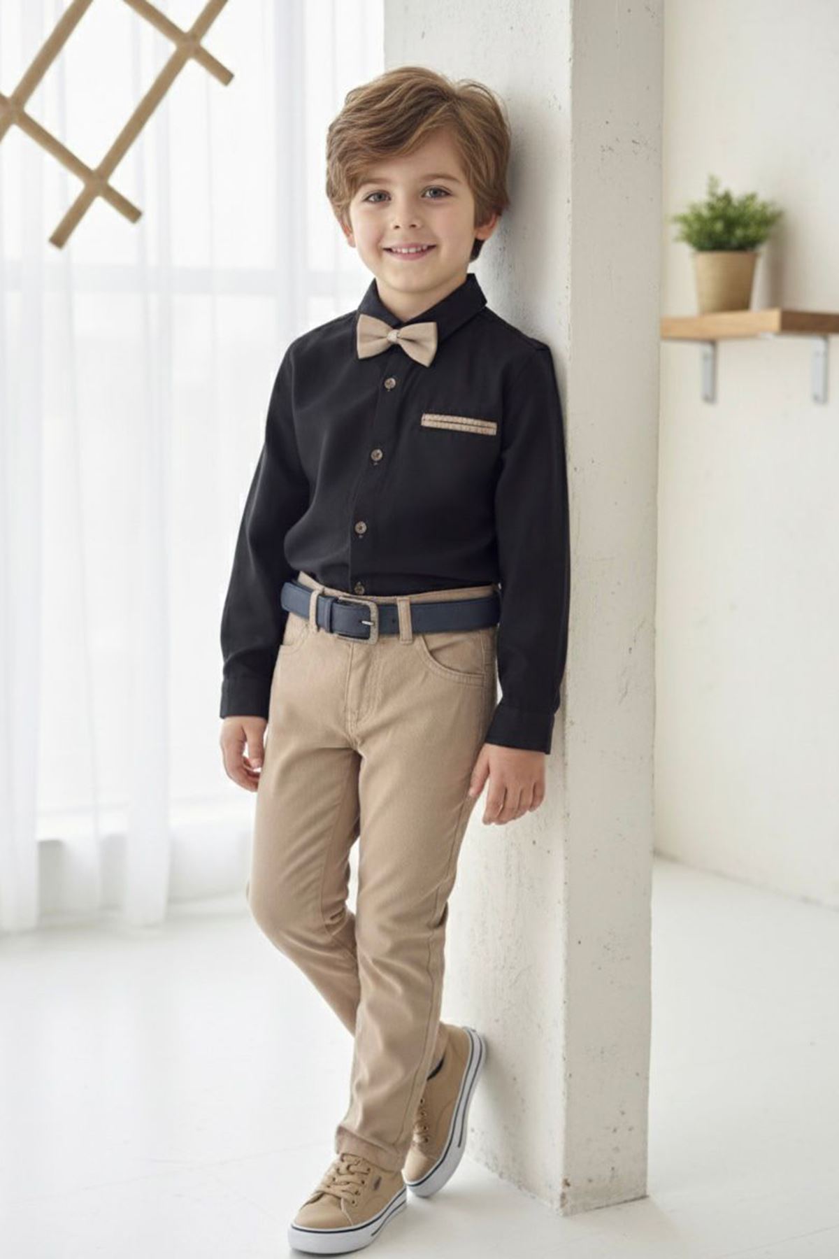 Miniğimin Cicileri Papyon Detaylı Kemerli Erkek Çocuk Spor Takım - Siyah