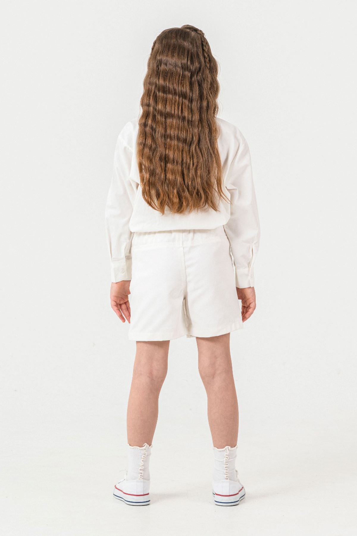 Miniğimin Cicileri Pul Payet Detaylı Gömlekli Şortetekli Kız Çocuk Takım - Beyaz