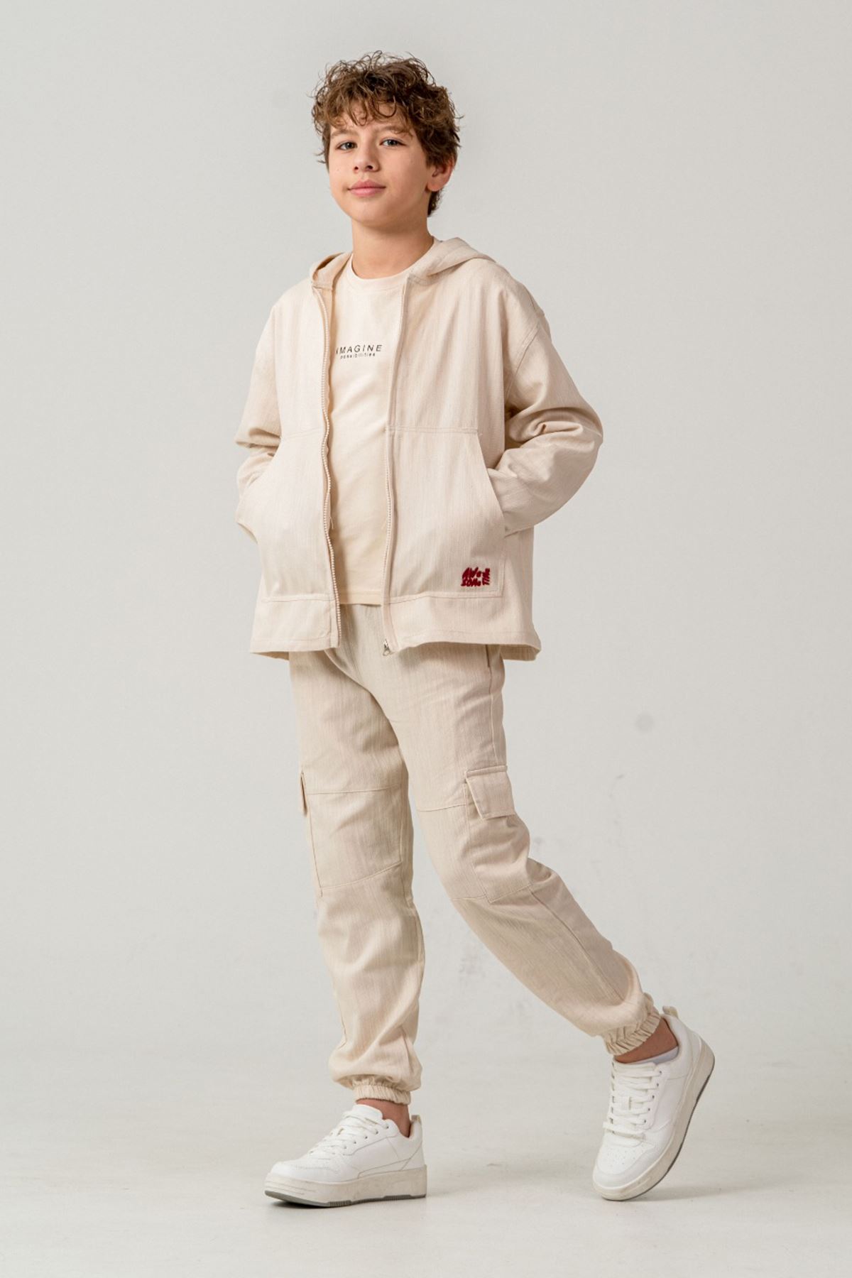 Miniğimin Cicileri İmagine Kargo Cepli Pamuk 3 lü Erkek Çocuk Takım - Krem