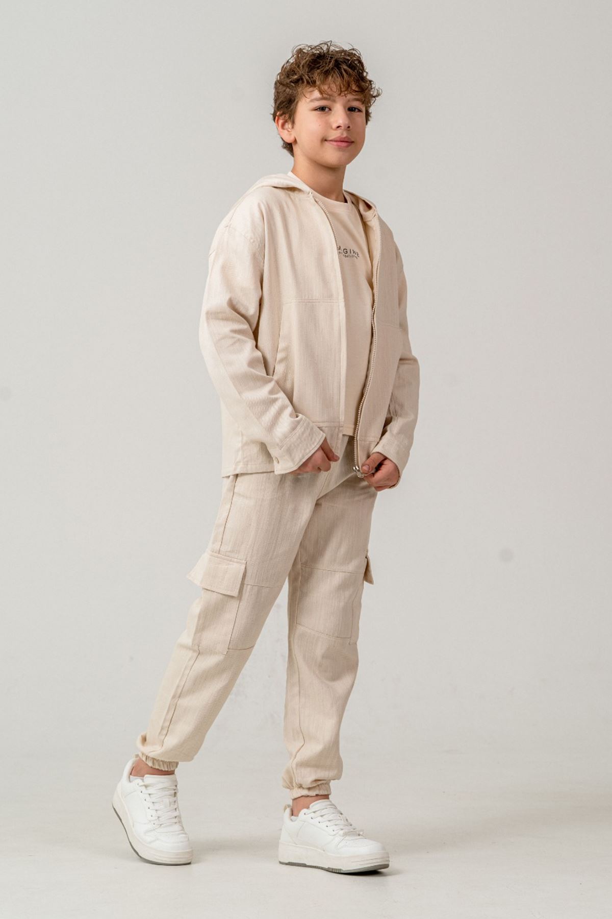 Miniğimin Cicileri İmagine Kargo Cepli Pamuk 3 lü Erkek Çocuk Takım - Krem