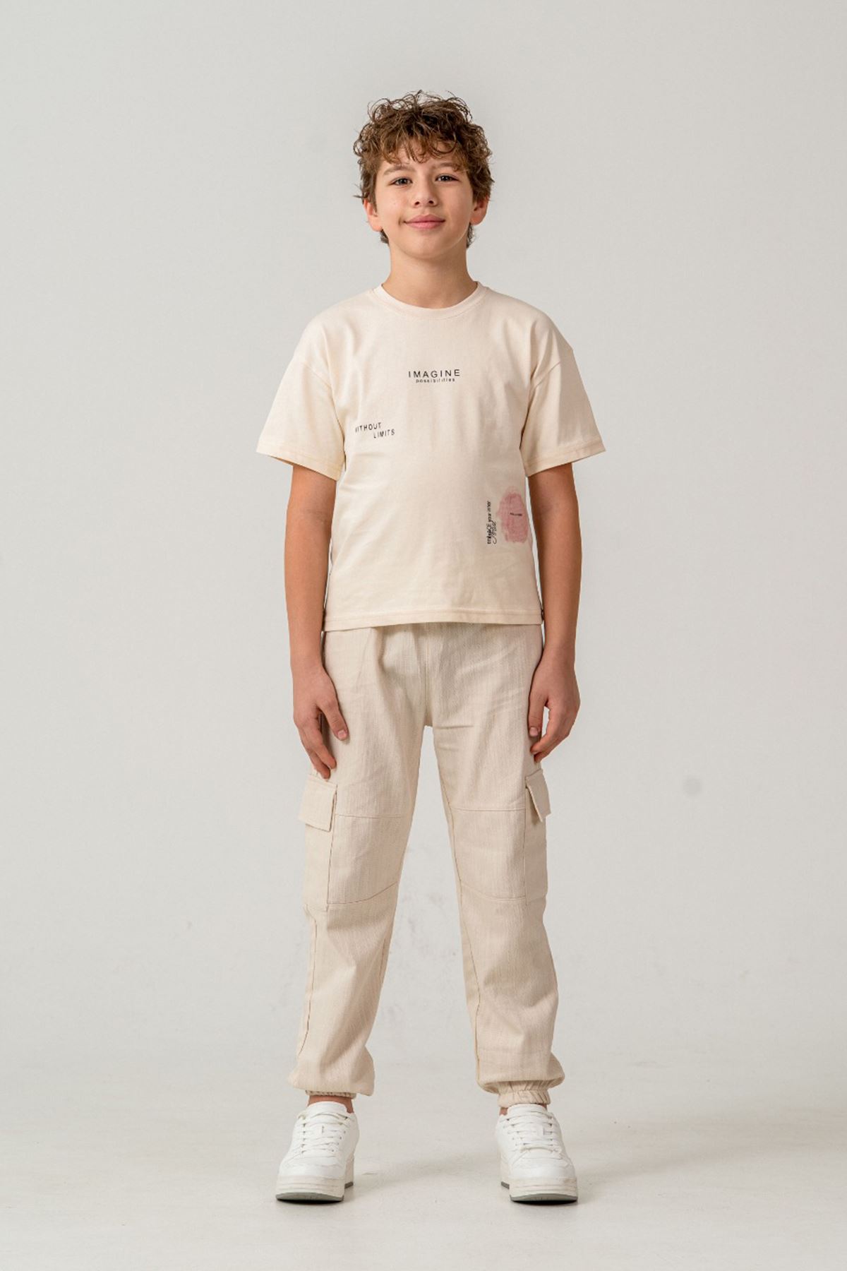 Miniğimin Cicileri İmagine Kargo Cepli Pamuk 3 lü Erkek Çocuk Takım - Krem