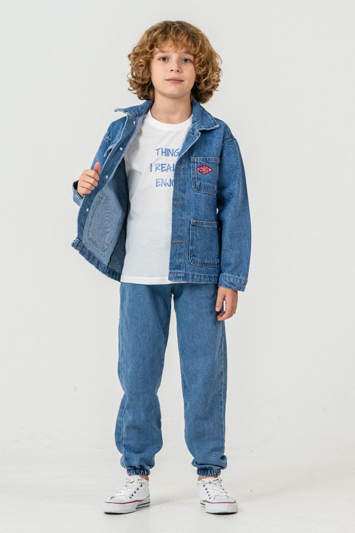 Miniğimin Cicileri Armalı Spor Kot Erkek Çocuk 3’lü Takım - Mavi