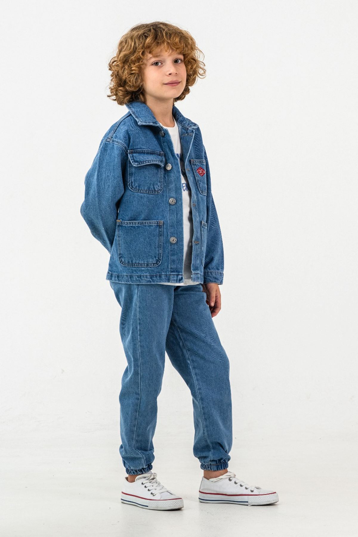 Miniğimin Cicileri Armalı Spor Kot Erkek Çocuk 3’lü Takım - Mavi