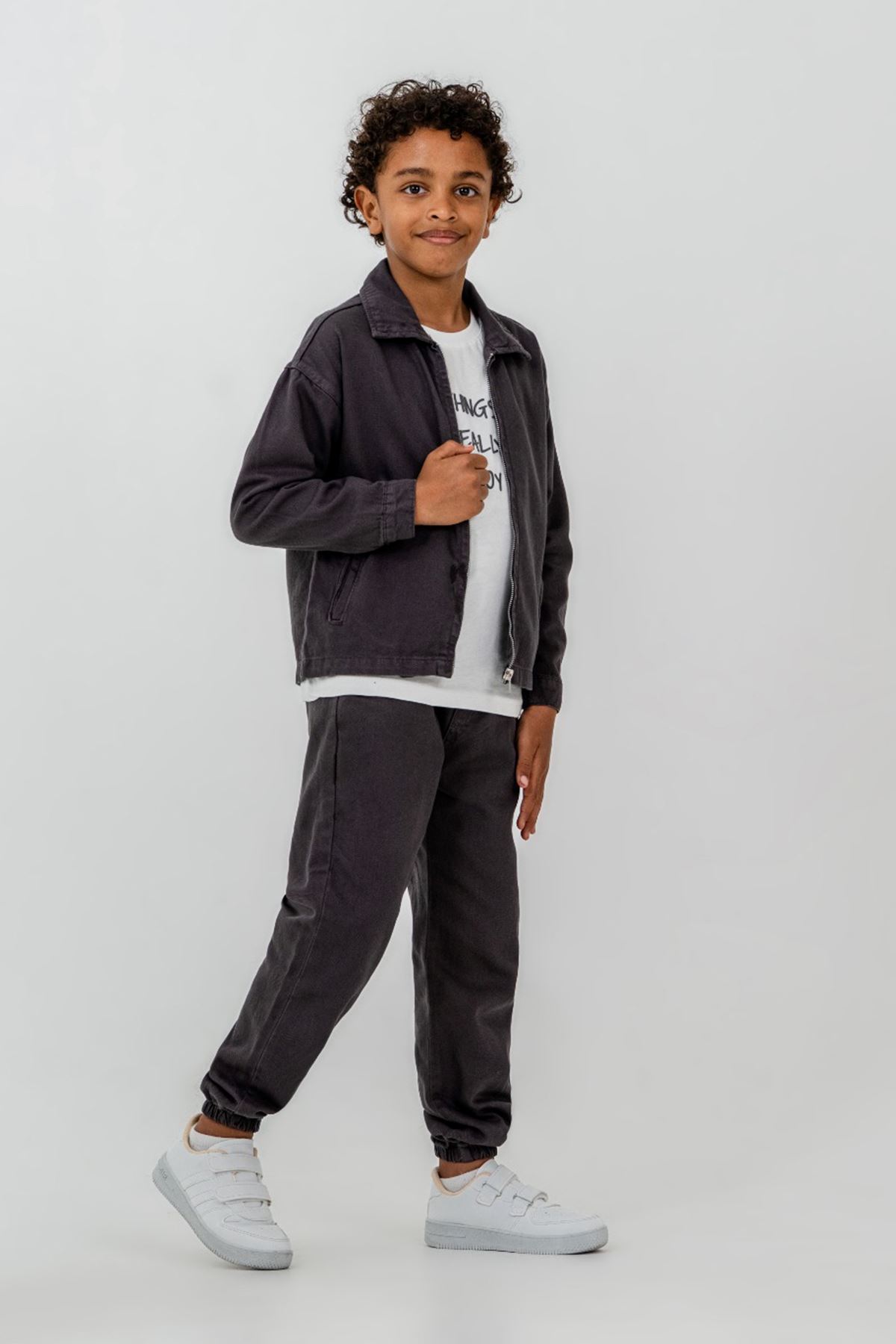 Miniğimin Cicileri Enjoy Baskılı Dokuma Spor 3 lü Erkek Çocuk Takım - Antrasit