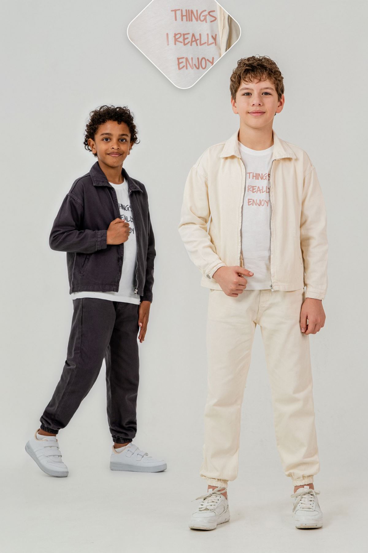 Miniğimin Cicileri Enjoy Baskılı Dokuma Spor 3 lü Erkek Çocuk Takım - Antrasit