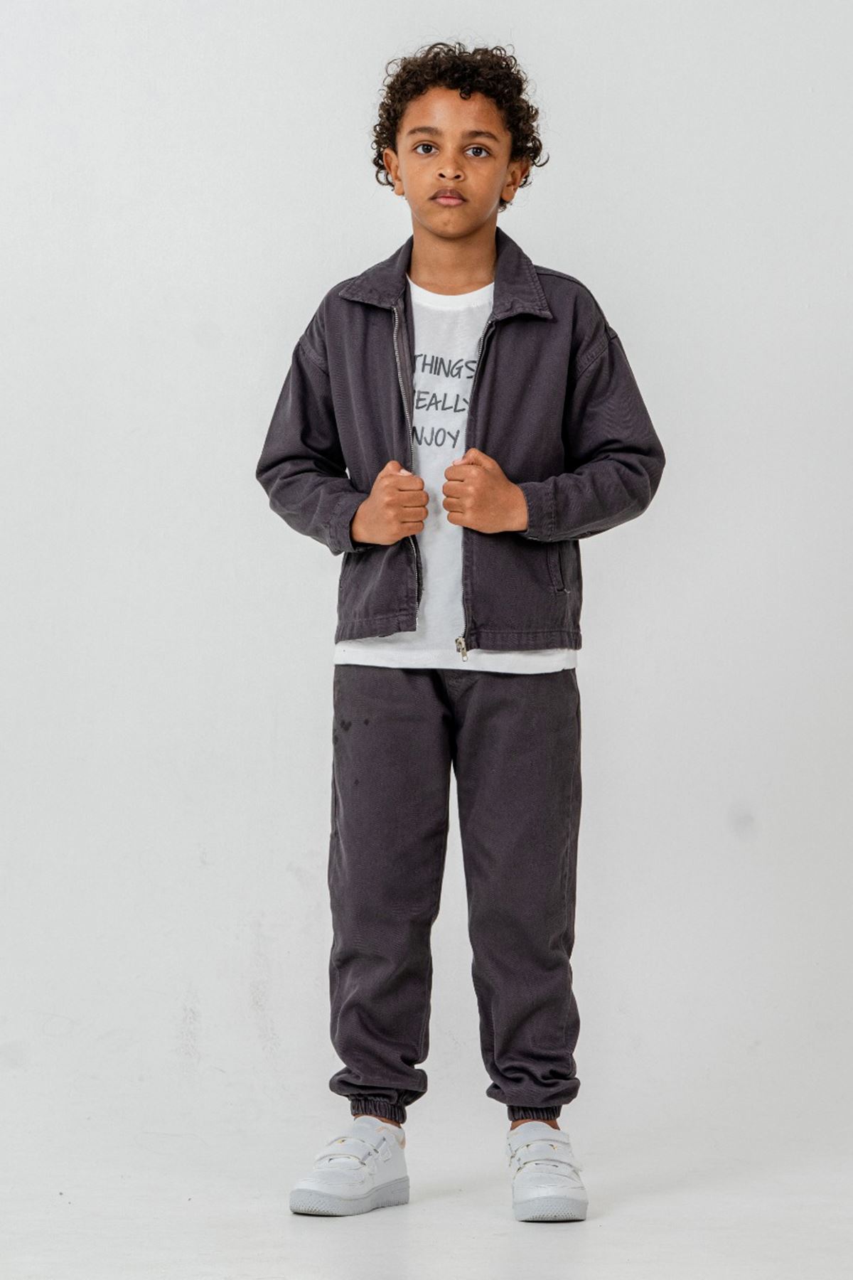 Miniğimin Cicileri Enjoy Baskılı Dokuma Spor 3 lü Erkek Çocuk Takım - Antrasit