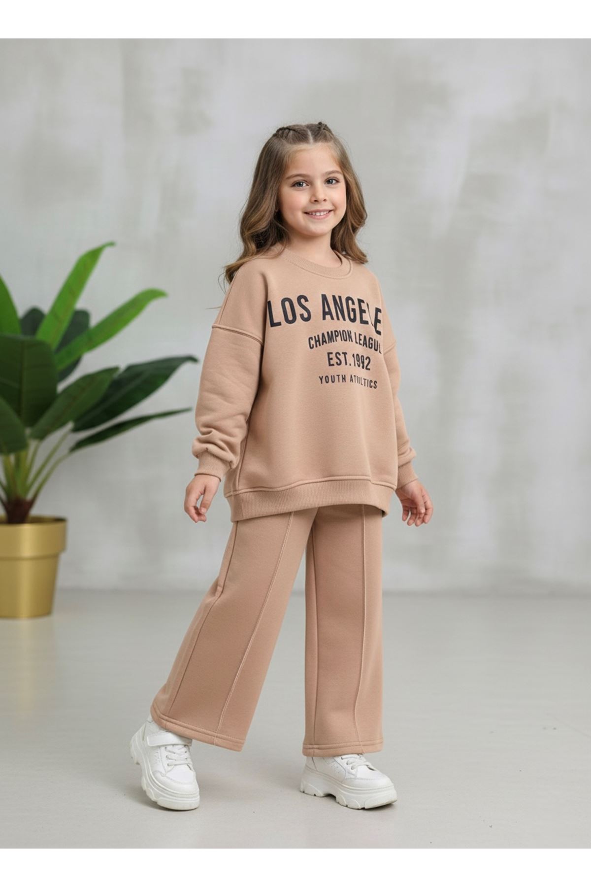Miniğimin Cicileri Los Angeles Pantolonlu Kız Çocuk Takım - Kahve