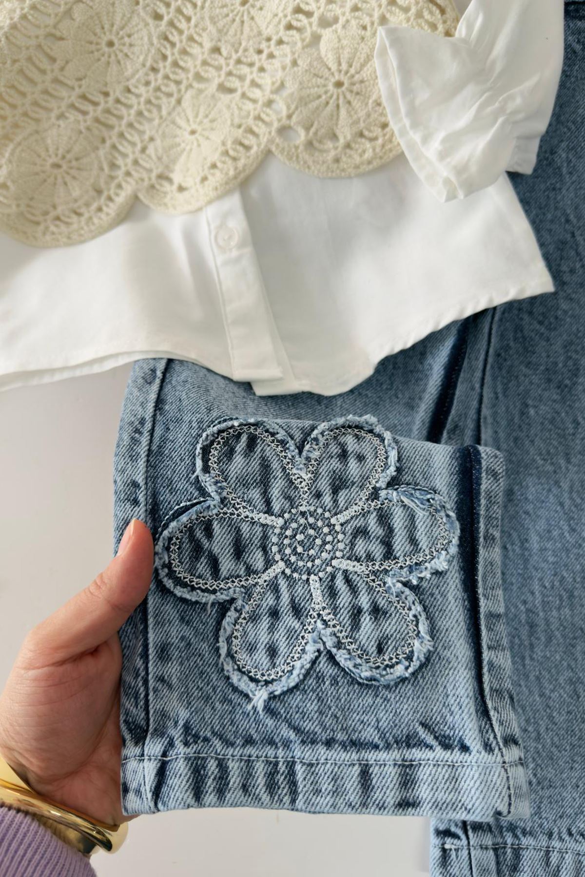 Miniğimin Cicileri Örgü Desenli 3 lü Papatya Kotlu Kız Çocuk Takım - Krem