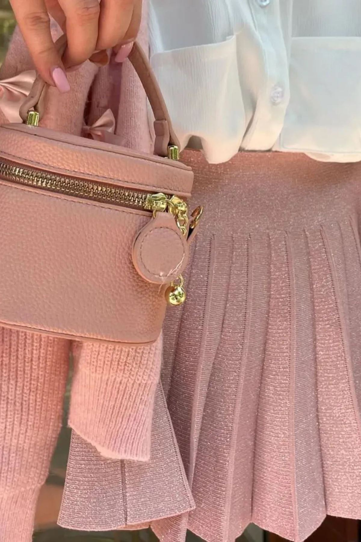 Miniğimin Cicileri Fiyonk Detaylı Triko Hırkalı 4 lü Kız Çocuk Lüx Set - Pudra