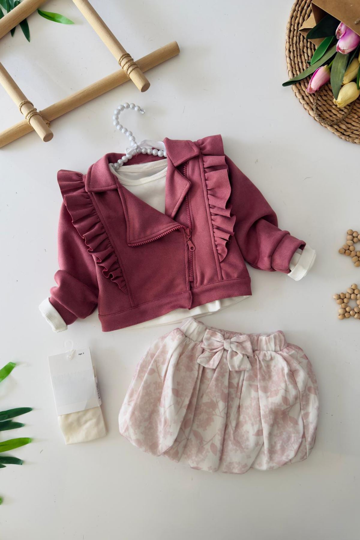 Miniğimin Cicileri Süet Ceketli Balon Etek 4 lü Kız Çocuk Takım - Mor