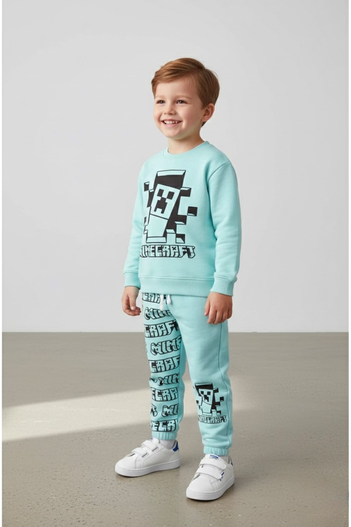 Miniğimin Cicileri Erkek Çocuk Minecraft Baskılı Alt-Üst Takım - Açık Mavi
