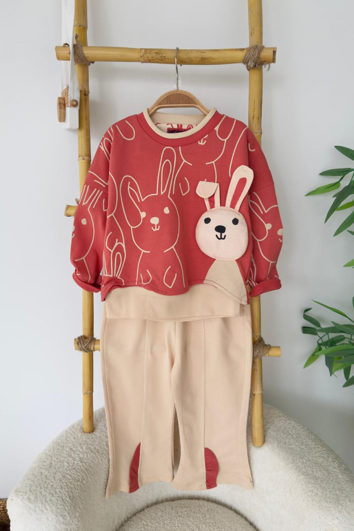 Miniğimin Cicileri Tavşan Figürlü Pamuklu  kız  Bebek 2’li Takım - Kiremit