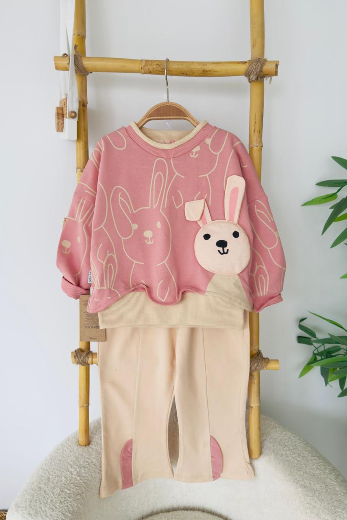 Miniğimin Cicileri Tavşan Figürlü Pamuklu  kız  Bebek 2’li Takım - Pembe