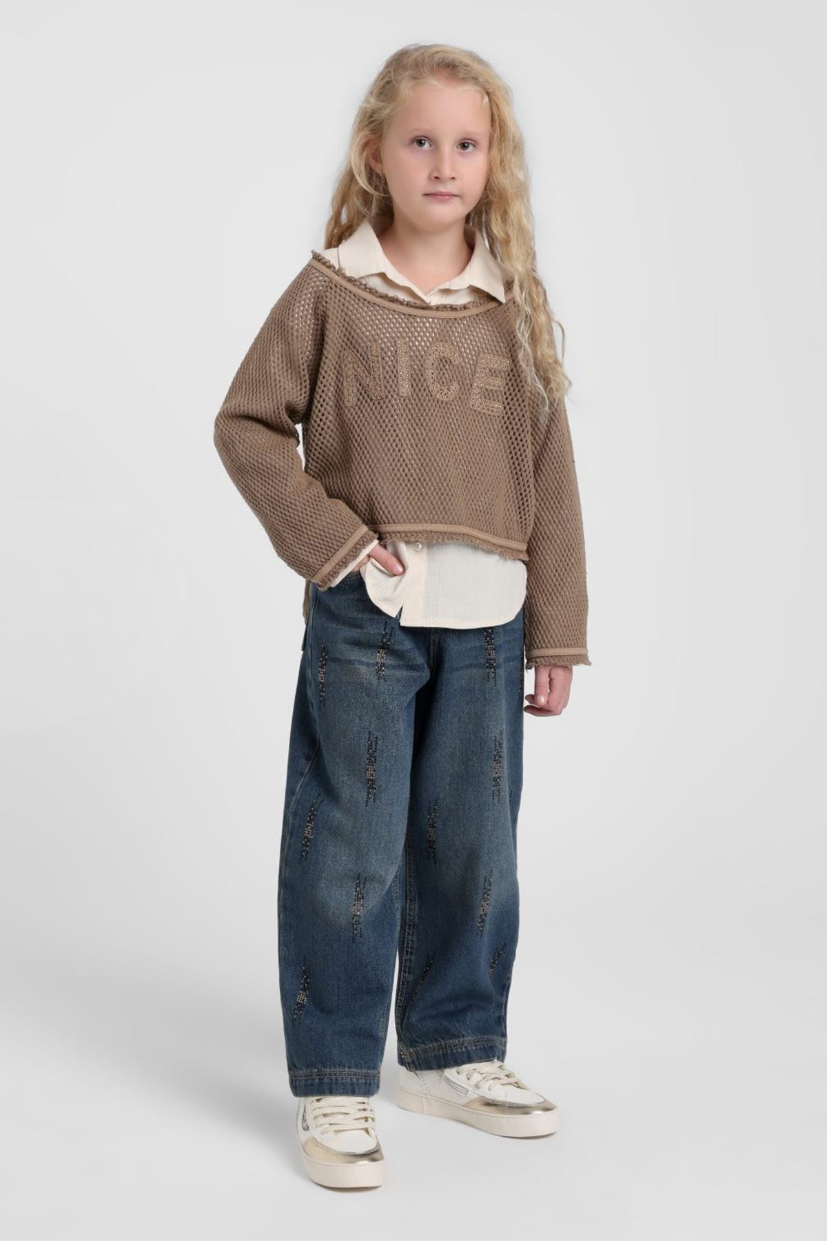 Miniğimin Cicileri Premium Nice Fileli Kız Çocuk Spor 3lü Takım - Kahverengi