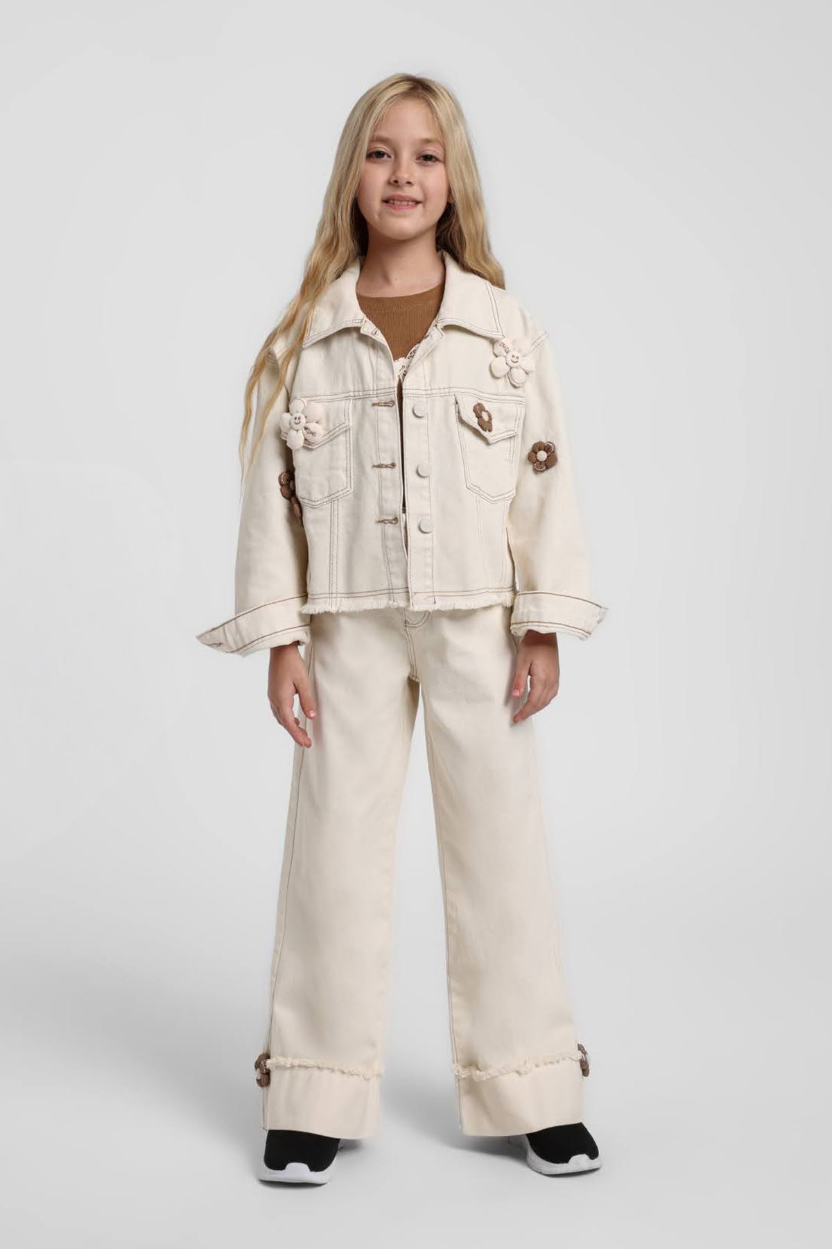 Miniğimin Cicileri Premium Papatya Desenli Kız Çocuk 2 li Takım - Bej