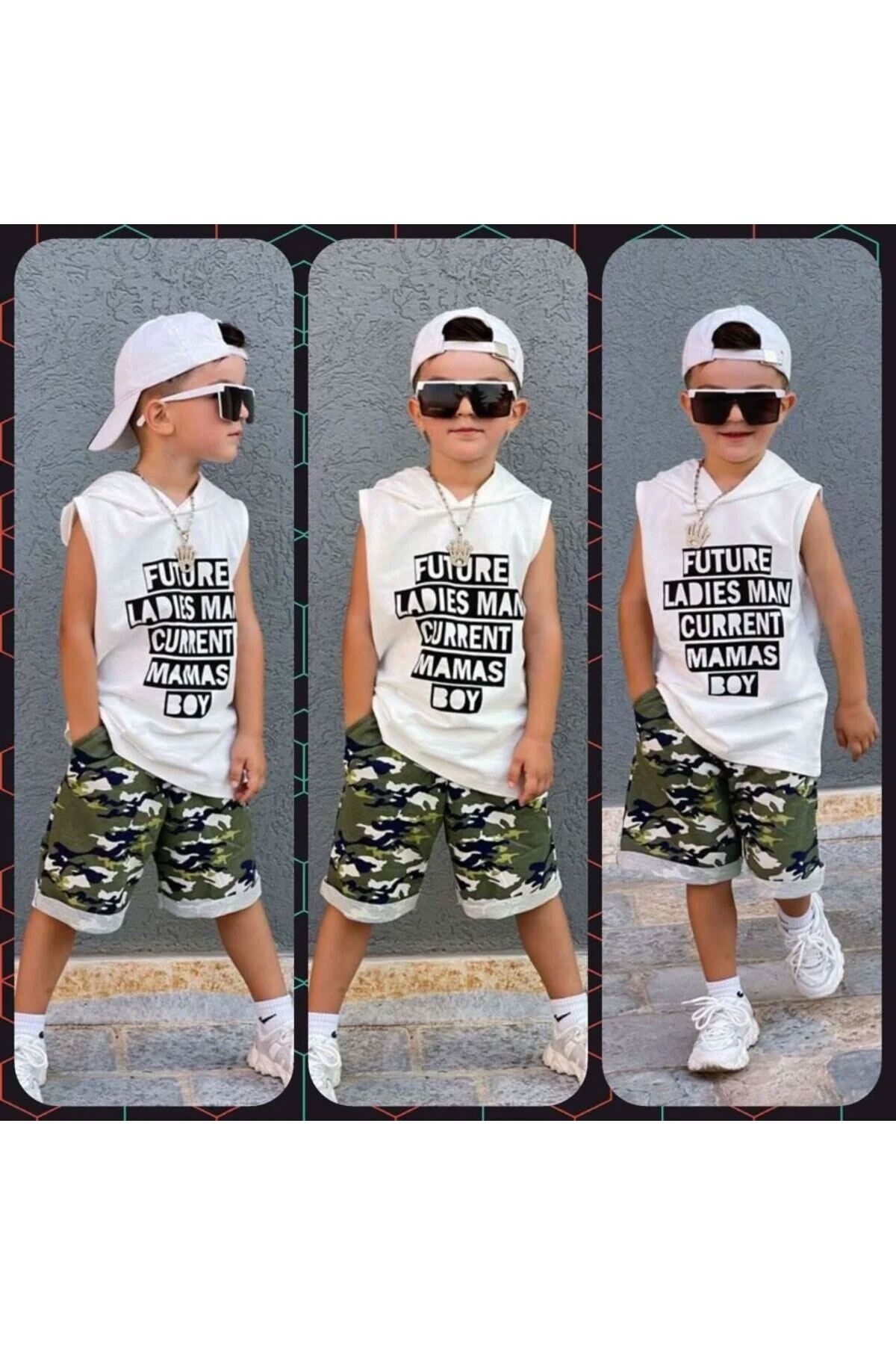 1/8 Mamas Boy Kapüşonlu Erkek Çocuk Şortlu takım