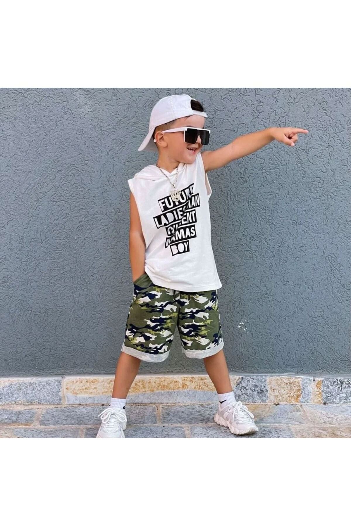 1/8 Mamas Boy Kapüşonlu Erkek Çocuk Şortlu takım