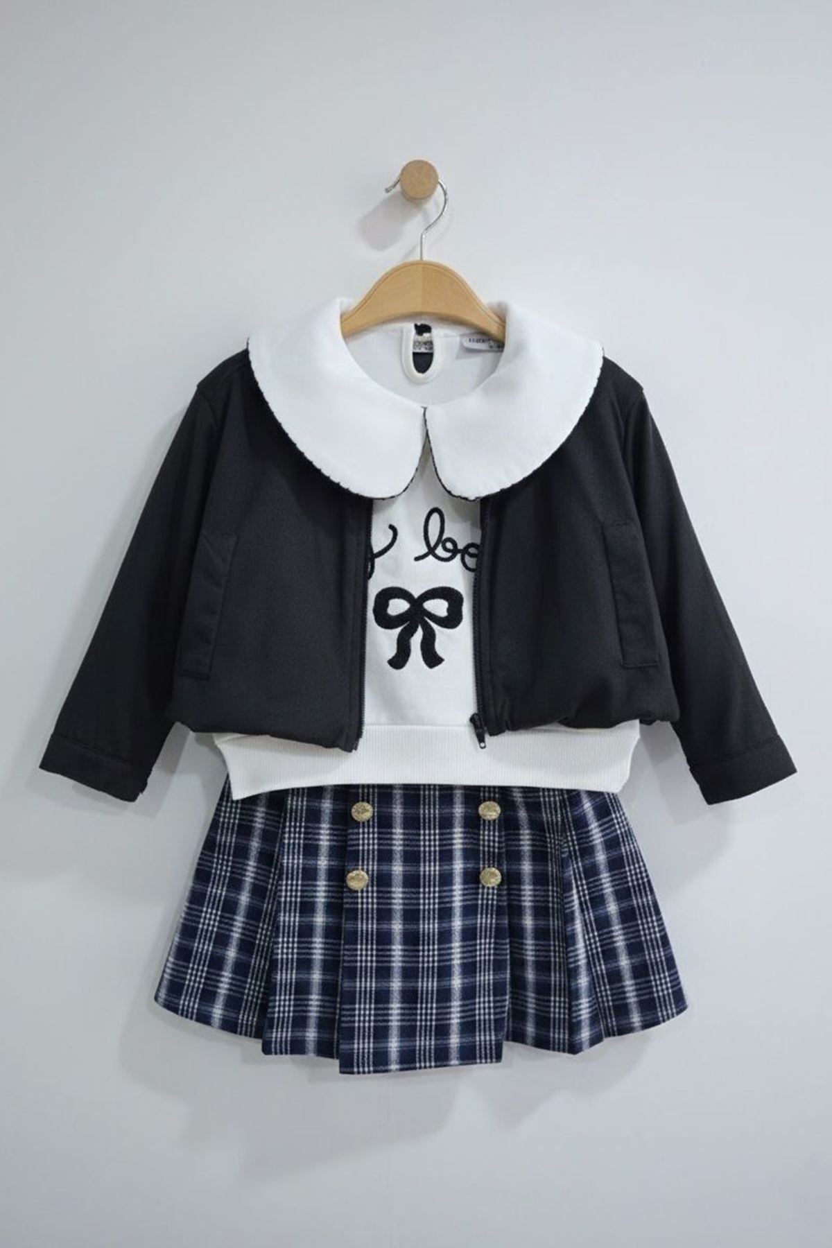 Mimiğimin Cicileri  Süet Ceketli Çantalı 4'lü Kız Çocuk Takım -Siyah