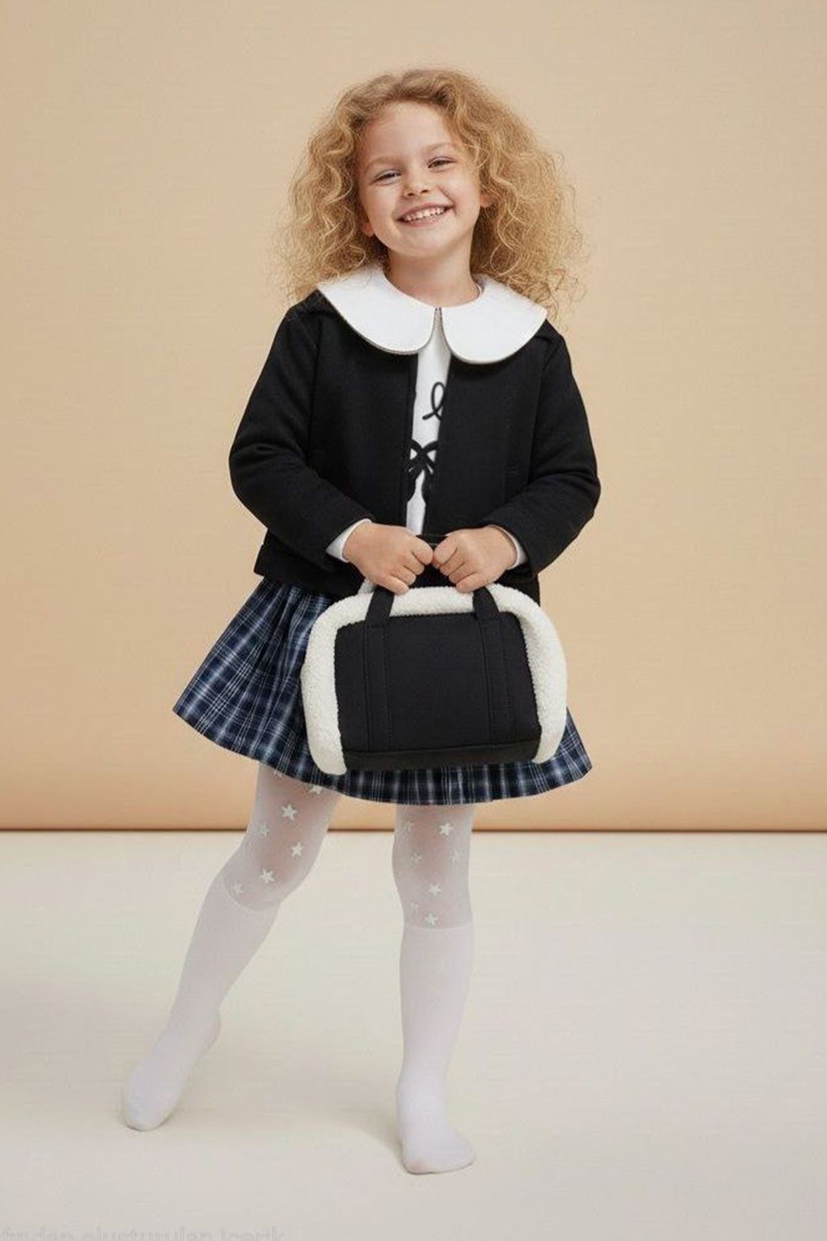 Mimiğimin Cicileri  Süet Ceketli Çantalı 4'lü Kız Çocuk Takım -Siyah