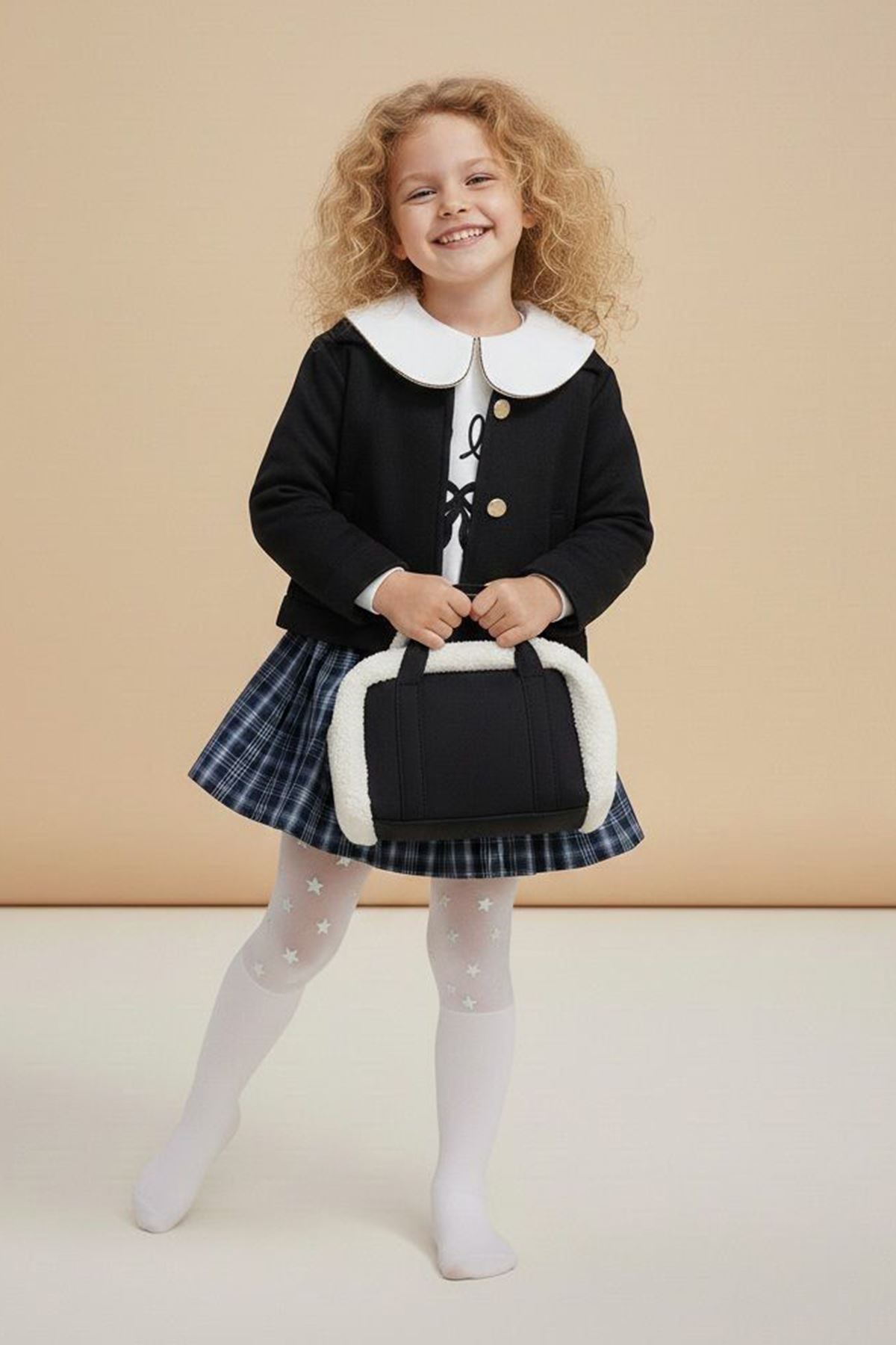 Mimiğimin Cicileri  Süet Ceketli Çantalı 4'lü Kız Çocuk Takım -Siyah