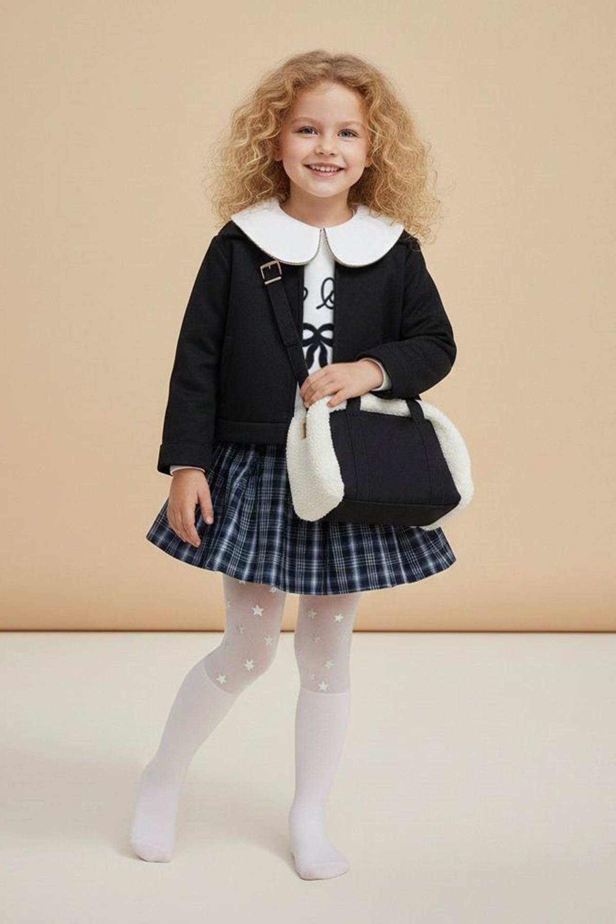 Mimiğimin Cicileri  Süet Ceketli Çantalı 4'lü Kız Çocuk Takım -Siyah