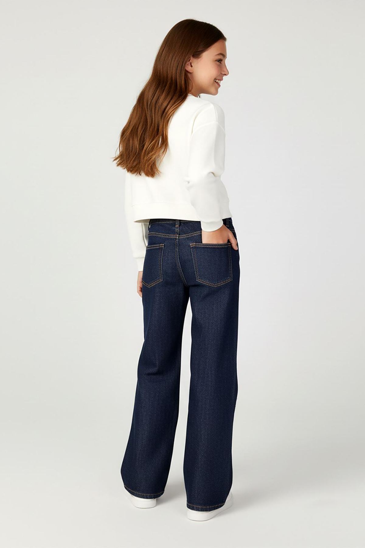 Minigimin Cicileri Jean Palazzo Model Yıldız Detaylı Kız Çocuk Kot Pantolon - Lacivert