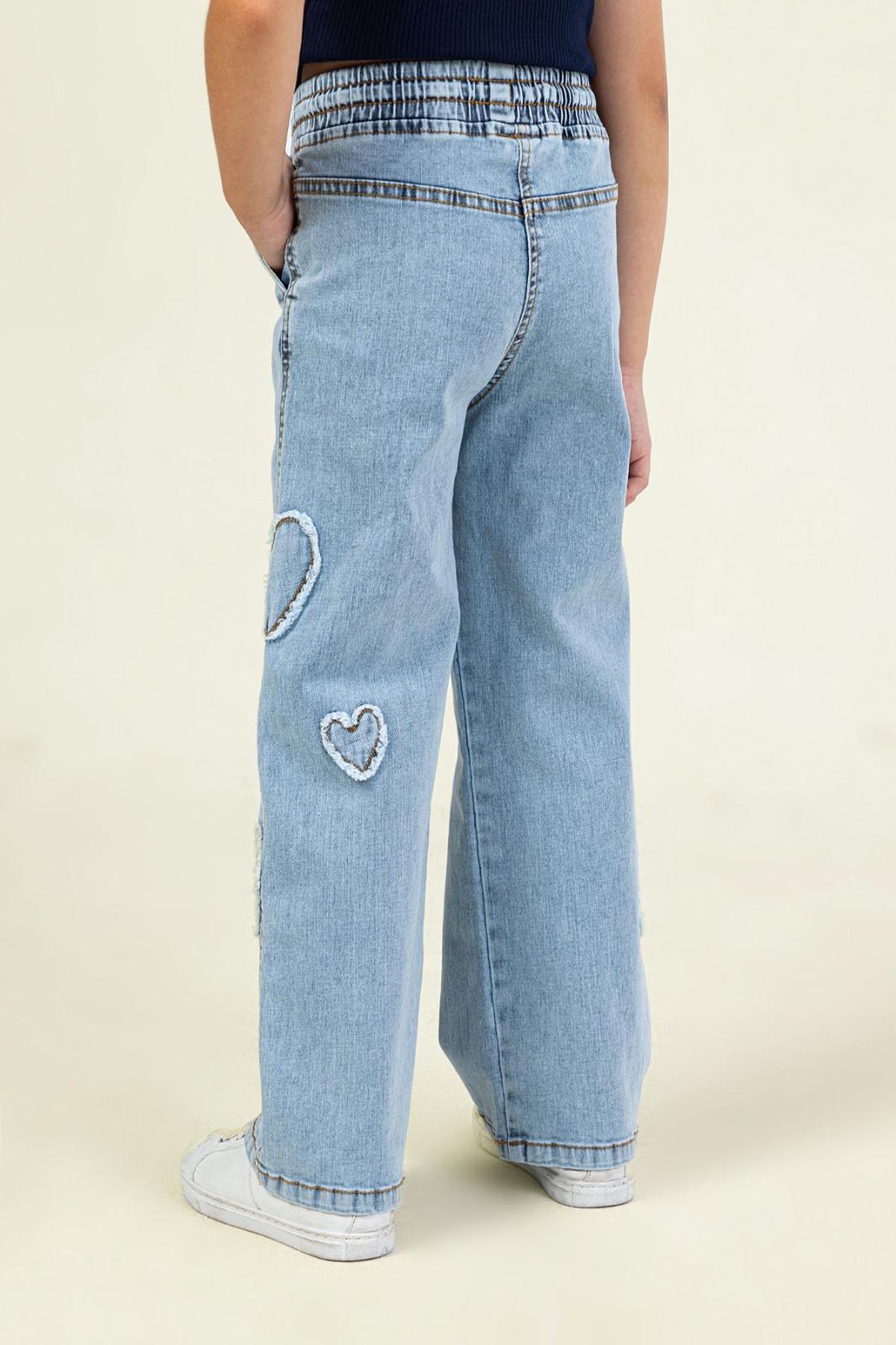 Minigimin Cicileri Kalp Detaylı Kız Çocuk Kot Pantolon - Açık Mavi
