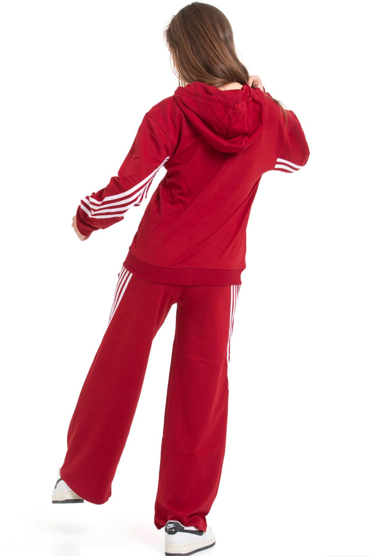 Minigimin Cicileri Şeritli Dri Fit Kapşonlu Kız Çocuk 2 li Eşofman Takımı - Bordo