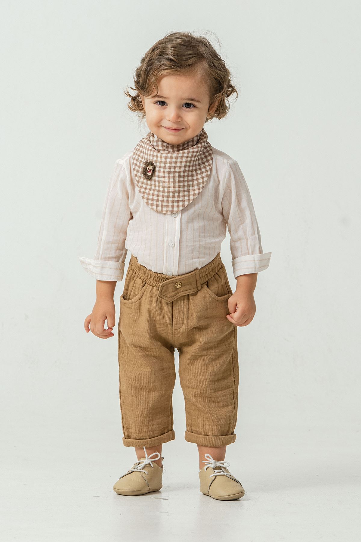 Minigimin Cicileri Süzüne Aslan Nakışlı Triko Hırka 4'lü Erkek Bebek Takım - Bej