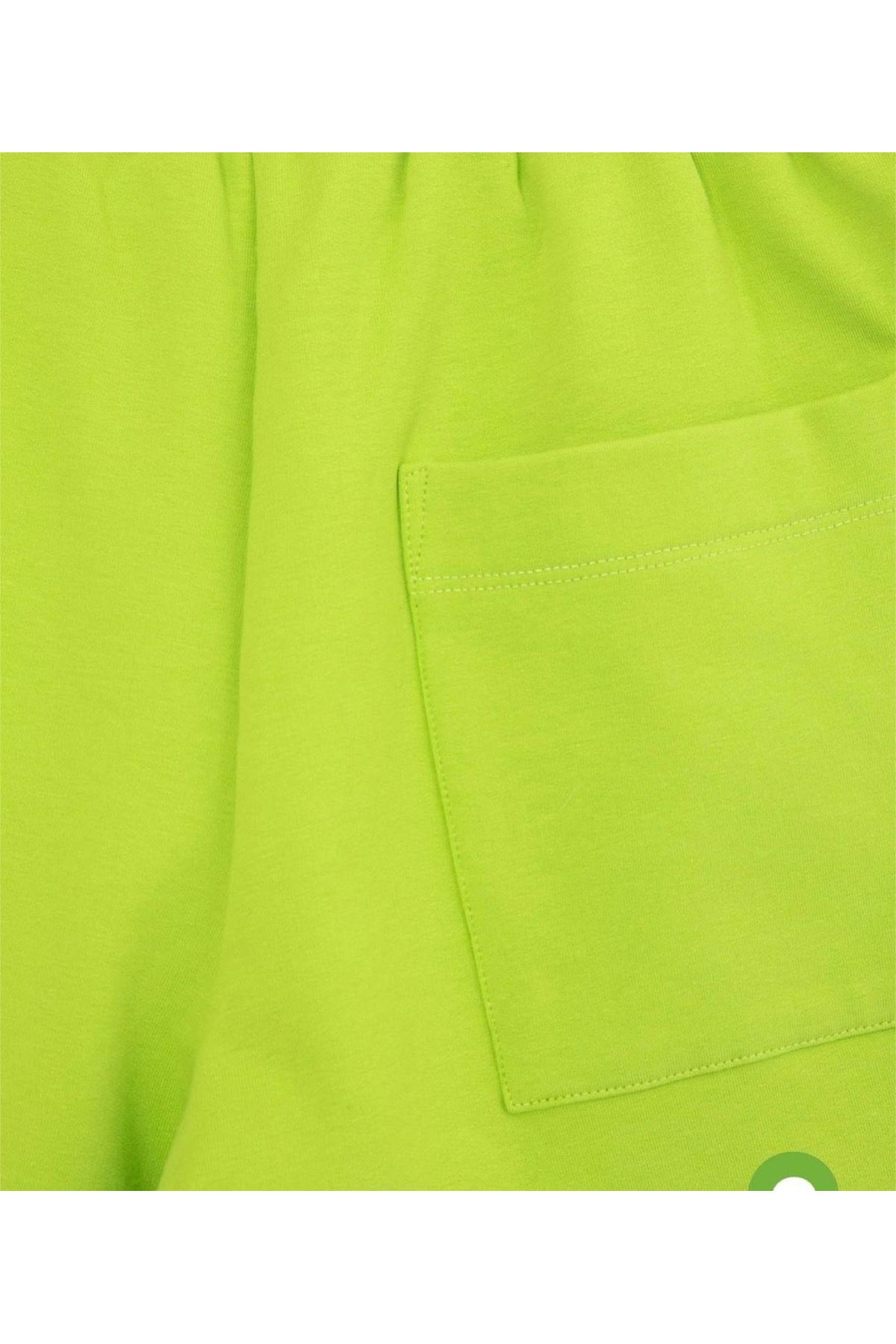 Miniğimin Cicileri Glor Baskılı Geniş Kalıp Unisex Şort - Yeşil