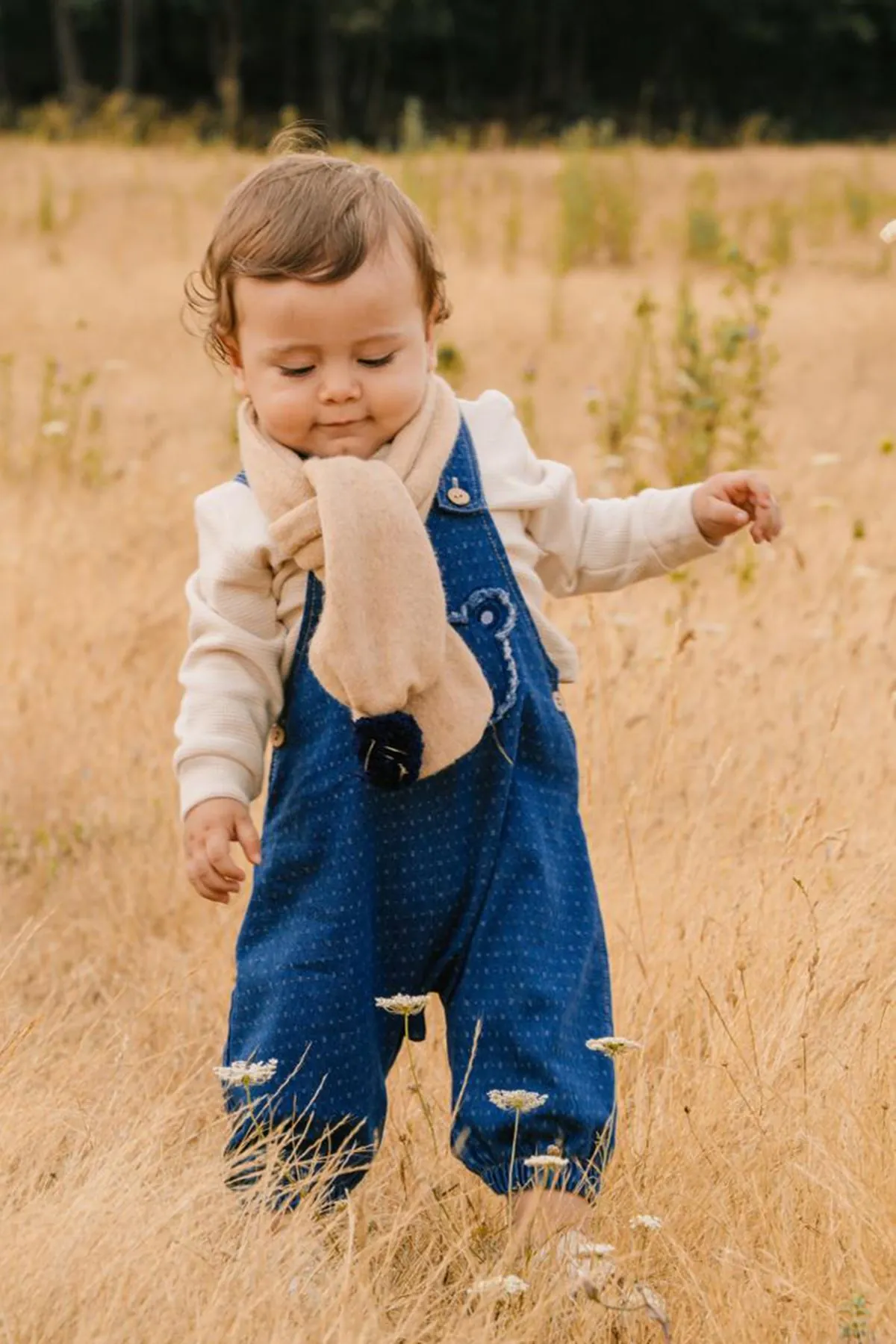 Minigimin Cicileri Ayıcık Nakışlı Denim Salopet 3'lü Erkek Bebek Takım - Mavi