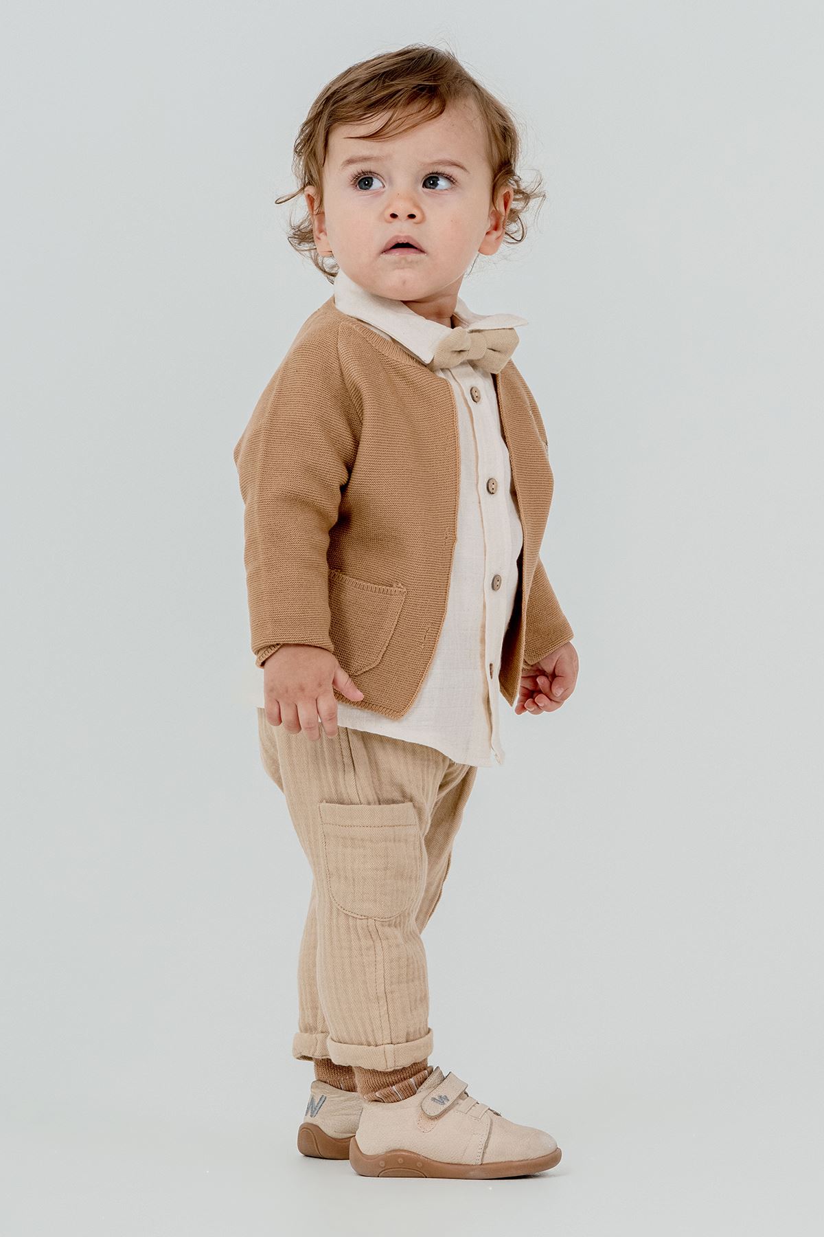 Minigimin Cicileri Zurefa Nakışlı Triko Hırka 4'LÜ Erkek Bebek Takım - Kahverengi