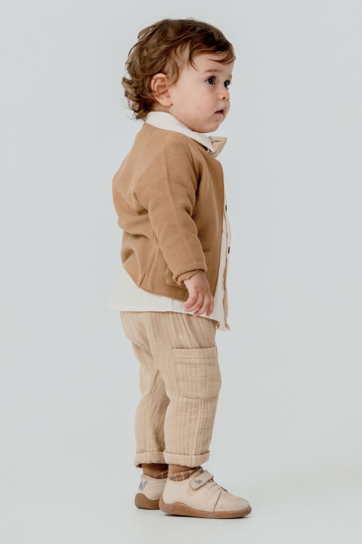 Minigimin Cicileri Zurefa Nakışlı Triko Hırka 4'LÜ Erkek Bebek Takım - Kahverengi