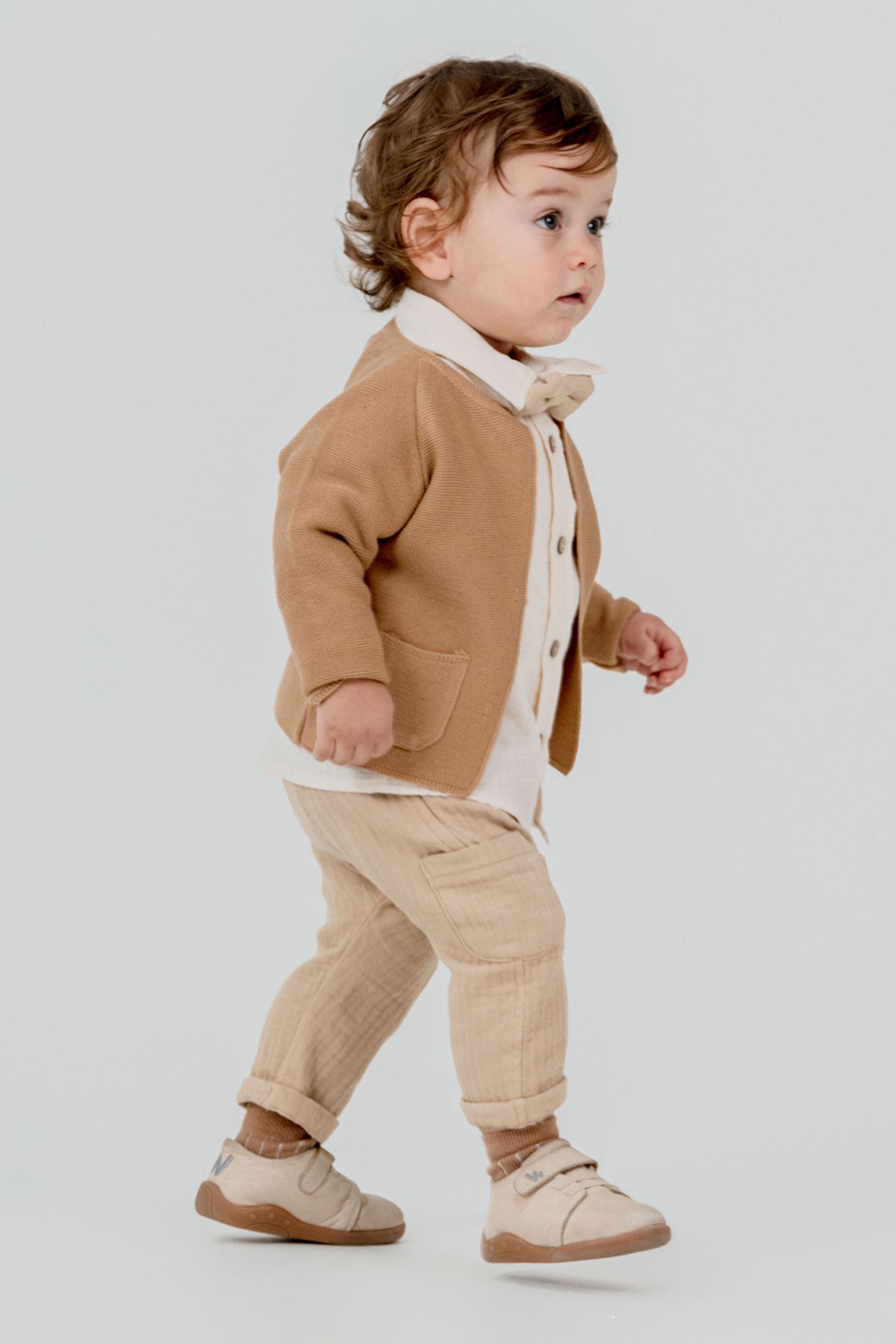 Minigimin Cicileri Zurefa Nakışlı Triko Hırka 4'LÜ Erkek Bebek Takım - Kahverengi