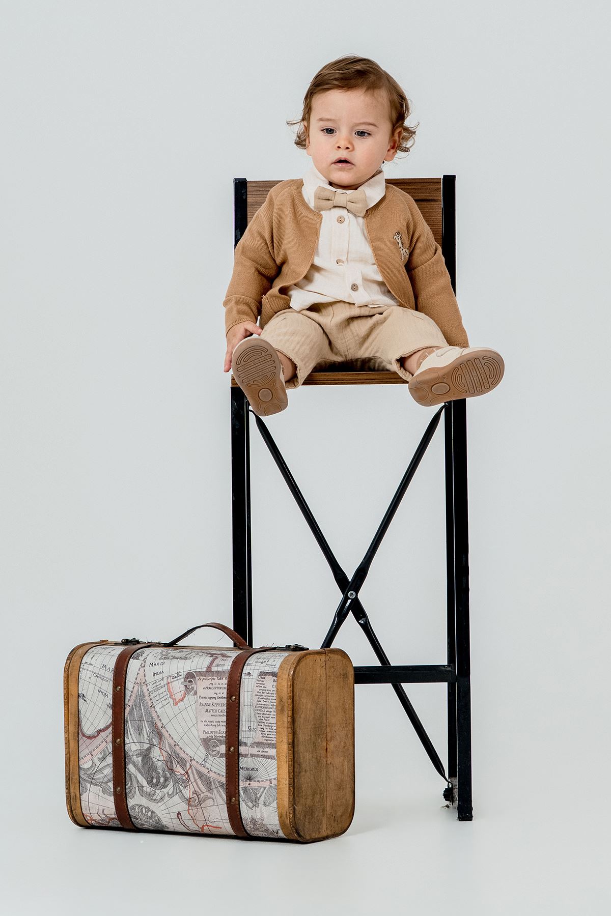 Minigimin Cicileri Zurefa Nakışlı Triko Hırka 4'LÜ Erkek Bebek Takım - Kahverengi