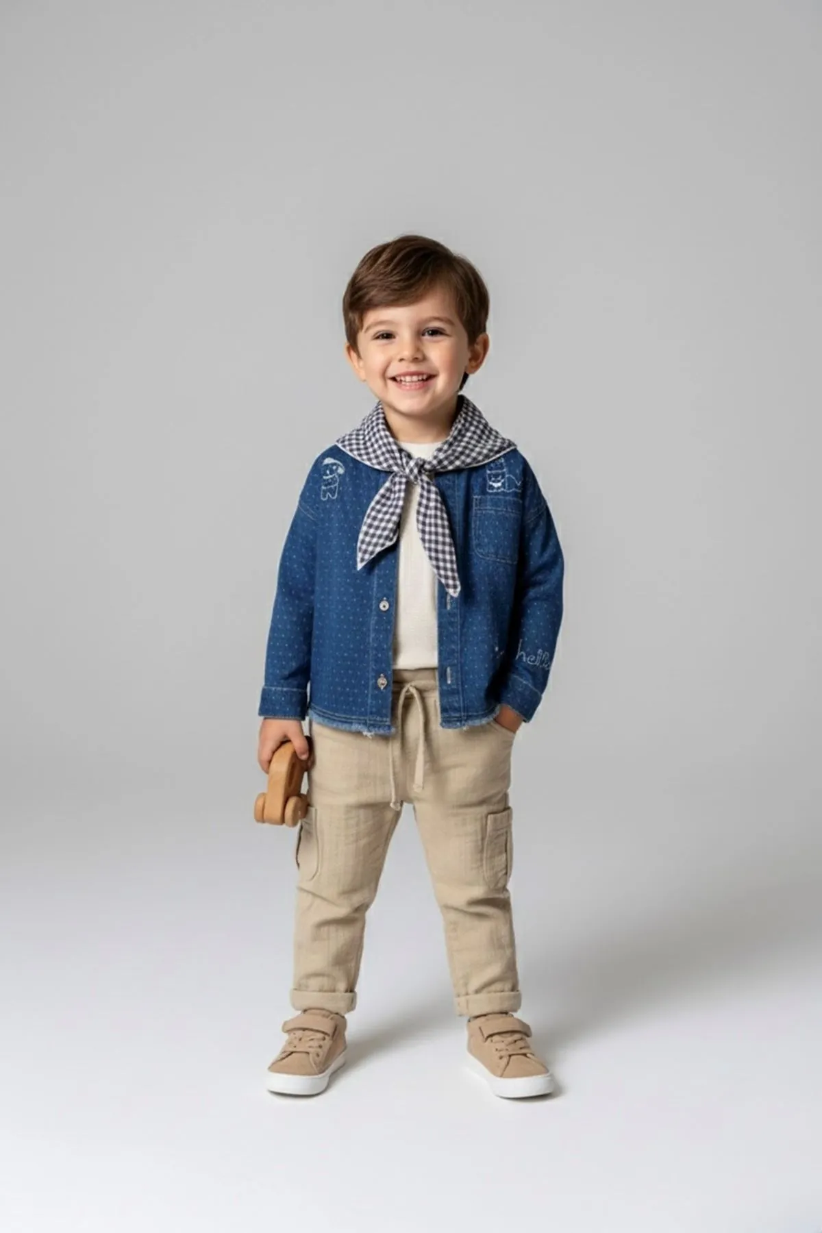 Minigimin Cicileri Sevimli Figürlü Denim Gömlek 4'LÜ Erkek Çocuk Takım - Açık Mavi